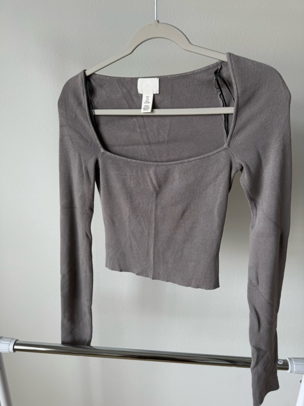H&M Square Neck Ribbed Long Sleeve Top - Gray